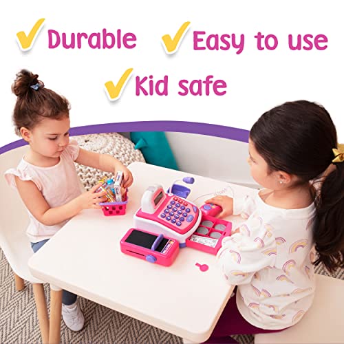 Prextex Elektronische Kinderkasse mit Spielgeld für Kinder -Spielkasse mit Scanner und Sound für Rollenspiele mit… – Bild 7
