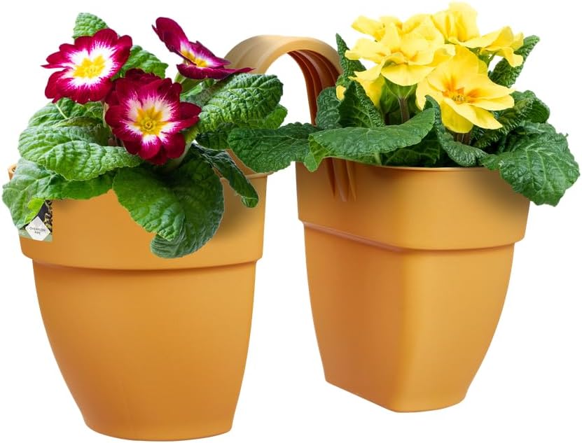 Elho Vibia Campana Flower Twin 21 - Planter for Balcony & Outdoor - Ø 20.5 x H 26.5 cm - Yellow/Honey Yellow