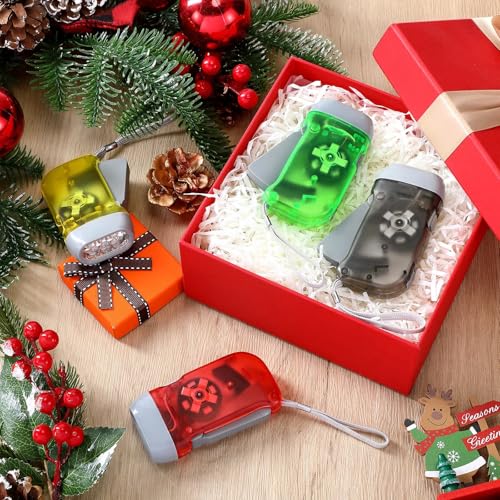 Image of Mudder 24 Pack Hand Crank Flashlight No Battery Emergency Flashlight, Self Powered Portable Light Dynamo Torch for Survival Kit Outdoor Hiking Emergency(Red, Grey, Yellow, Green)