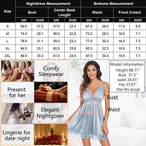 Avidlove Exotic Nightgown For Women Plus Size Satin Negligee Chemise Babydoll Lingerie Sexy Light Blue Xxl #TOP5