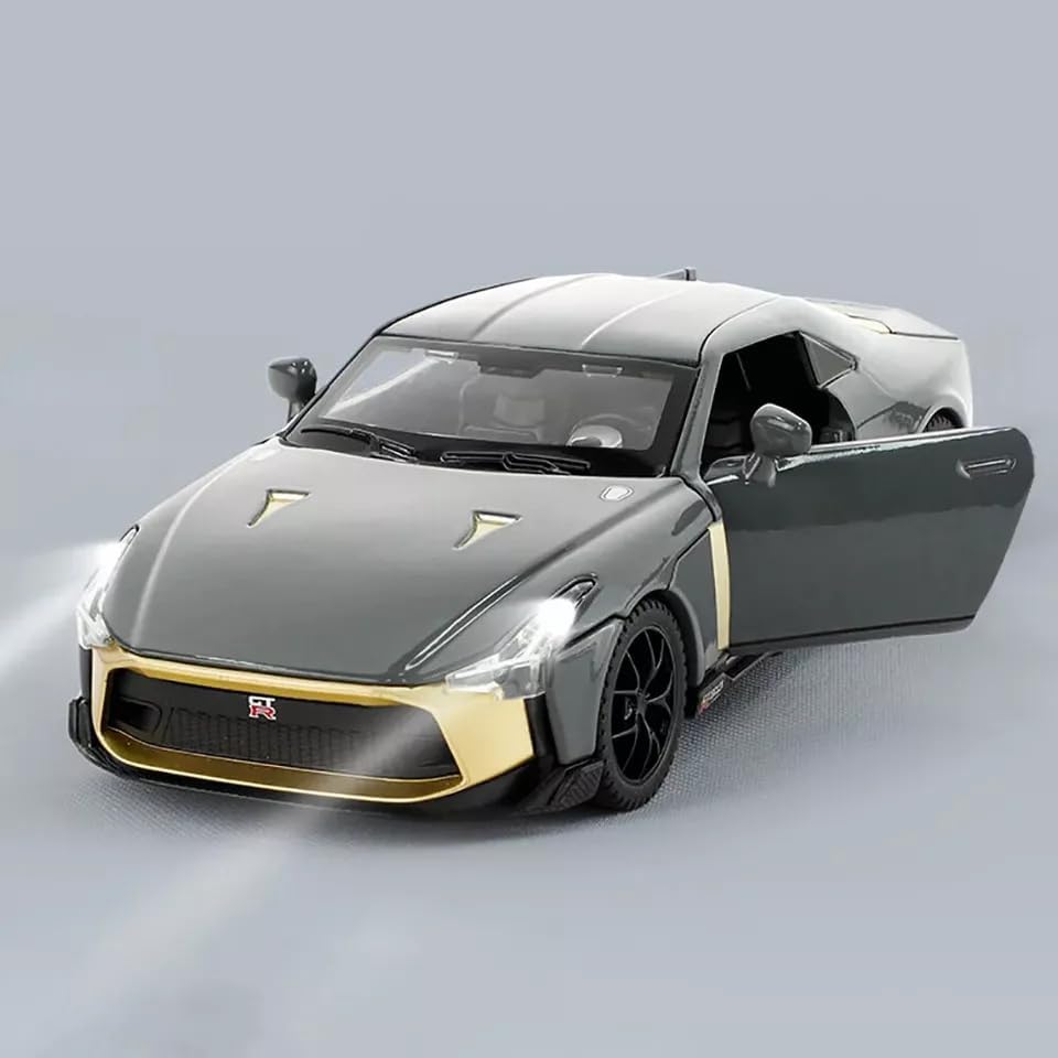 Image of Exclusive Alloy Metal Pull Back Die-Cast Car Diecast Metal Pullback Toy Car with Openable 6 Doors,Light Music Boys Gifts Toys (1:32 Nissan GTR R50- Multicolor)