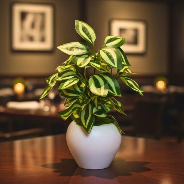 Image of fancymart Artificial Plant Leaves in Apple Pot (30 cm Height) | Small Potted Plant for Office Desk | Home Decor for Living Room | Cafe & Restaurant Table Decoration