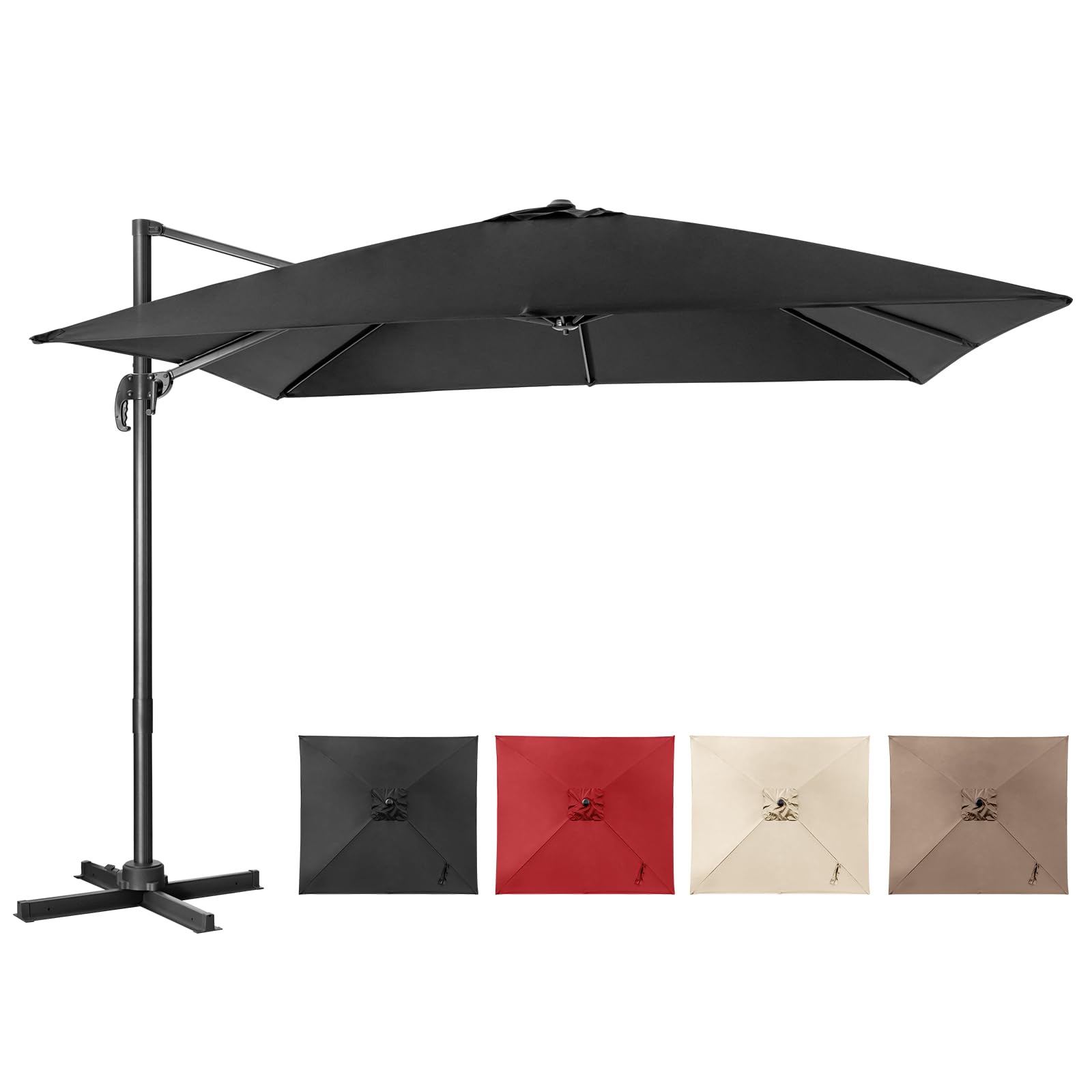 COSTWAY Sombrilla Terraza Exterior 3x3M con Base Cruzada, Sombrilla Rectangular 3 Inclinaciones, Rotación 360°, Parasol Excentrico Grande Jardin Terraza Playa Exterior