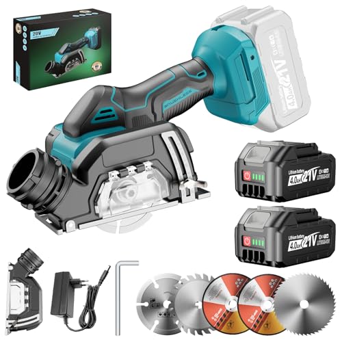 SINGTIP Mini Akku Winkelschleifer 76mm Kompatibel mit Makita 18V Akkus 19500RPM Akku Flex mit 2×4.0Ah Batterien Trennschleifer mit 5 Trennscheiben für Metall/Holz/Fliesen | Mit Staubschutzhaube