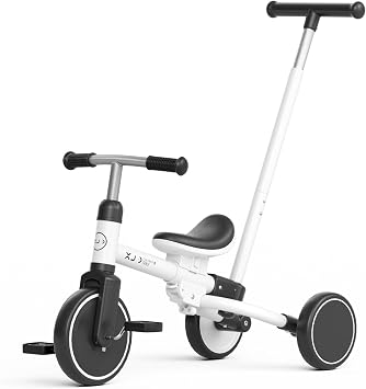 XJD Toddler Tricycle for 1-3 Year Olds, 5-in-1 Toddler Balance Bike, Adjustable Push Handle, Adjustable Seat & Removable Pedal, Birthday Gift Toy for Boys and GirlsWhite