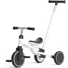 XJD Toddler Tricycle for 1-3 Year Olds, 5-in-1 Toddler Balance Bike, Adjustable Push Handle, Adjustable Seat & Removable Pedal, Birthday Gift Toy for Boys and GirlsWhite