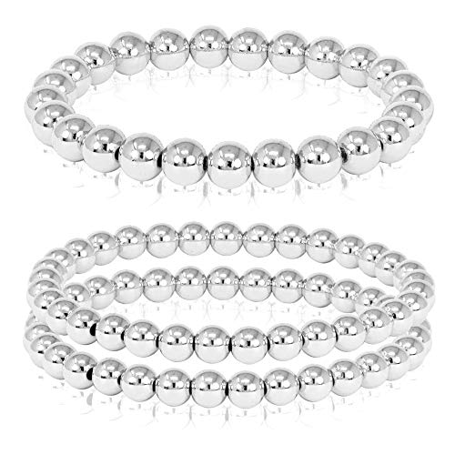 by You Stainless Steel Gold Silver Beaded Ball Bracelets for Women Stretchable Elastic Bracelet Set