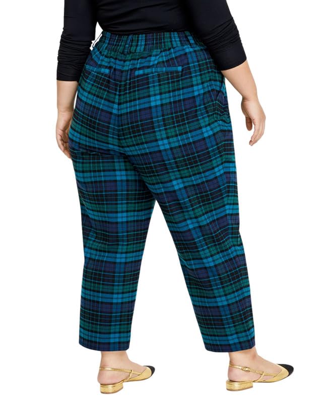 Women's Plus Size Brushed Relaxed Ankle Pants (Blue Green Combo, 2X)3