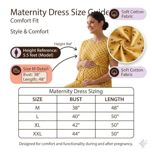 Image of Zero Clothing Feeding Dress for New Moms Casual Loungewear Ankle Length | Cotton Maternity Nighty | Zipless Feeding Dresses for Women | Pregnancy & Nursing Wear