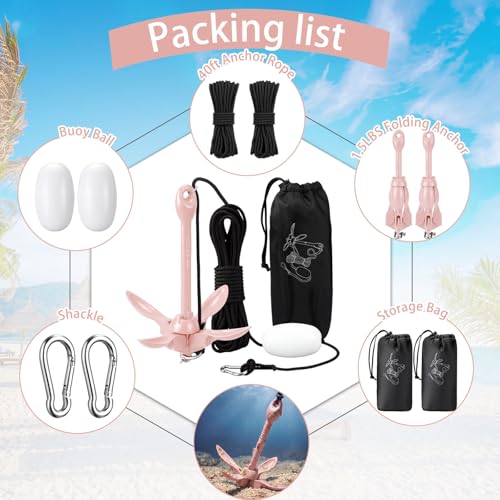 Image of Lounsweer 2 Pack 1.5 /3.5 lb Marine Kayak Anchor Kit Folding Grapnel Anchor Kit Boat Kayak Fishing Accessories for Small Boats Kayaks Canoe Paddle Boards