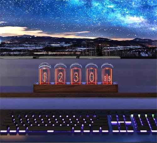 ClocTeck LED Nixie Uhr, Digital Nixie Tube Clock, Nixie Röhrenuhr, Und das WiFi synchronisieren, Alarm und 12/24-Stunden-Anzeige, kein Zusammenbau erforderlich – EIN Retro-Geschenk für Freunde