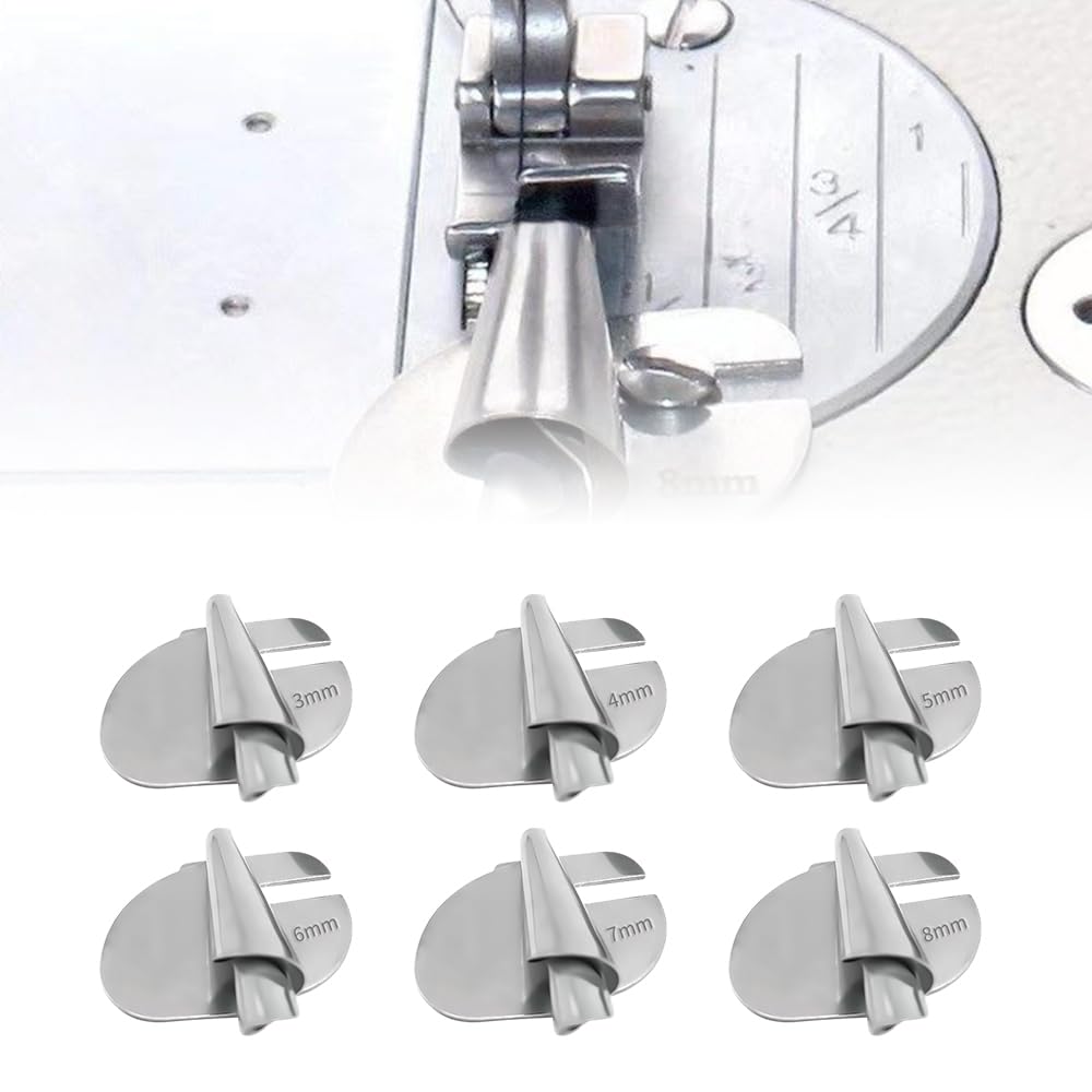 Sewing Rolled Hemmer Foot, 3mm-10mm 8 Sizes Wide Narrow Rolled Hem Sewing Machine Presser Foot Hemmer Foot Kit, Home Industrial Curved Scroll Hemmer Foot (6 Pcs-3/4/5/6/7/8mm)
