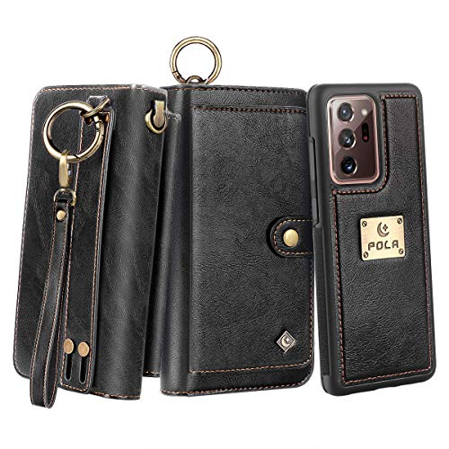 Petocase Compatible Galaxy Note 20 Ultra Wallet Case, Multi-Functional PU Leather Zip Wristlets Clutch Detachable Magnetic Card Slots Purse Protection Cover for Samsung Galaxy Note 20 Ultra Black