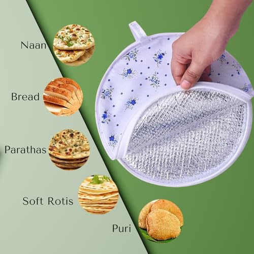 Image of Solitude Insulated Roti Cover with Zip - Premium Chapati Cloth Bag for Hot, Fresh Roti | Roti Insulation Bag | Chapati Cover Cloth for Casserole | Roti Pouch for Kitchen