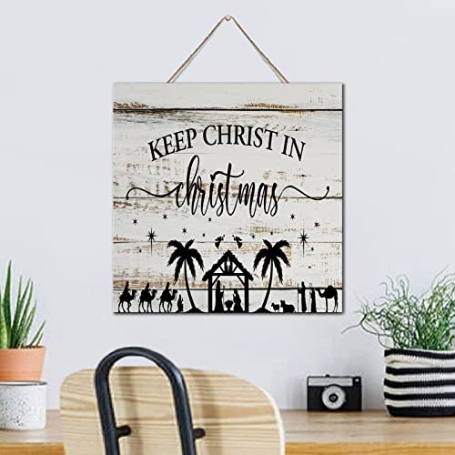 Panneau de bois Keep Christ in Christmas decoration murale en bois vieilli