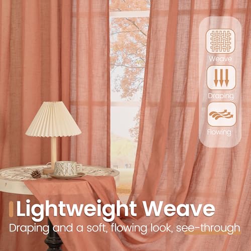 Image of BGment Terracotta Linen Curtains 60 X 84 Inch Length, Wide Semi Sheer Drapes for Living Room Bedroom Dining Decor Rod Pocket Lightweight, 2 Panels Set, Each 60 Inch Wide