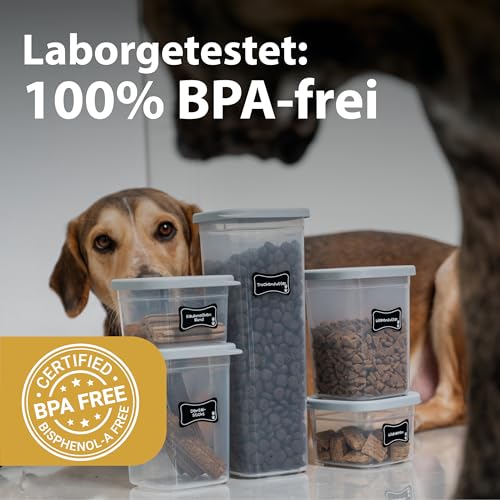 QOONA luftdichte Vorratsbehälter für Hundefutter & Katzenfutter [4er-Set] – stapelbar, platzsparend & BPA-frei – Futter Aufbewahrungsbox mit Deckel in Anthrazit | Futterdose Lebensmittelecht