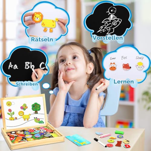 Jojoin Magnetisches Holzpuzzle 110 Stück, Magnettafel Kinder, Puzzle ab 3 – Ansicht 3