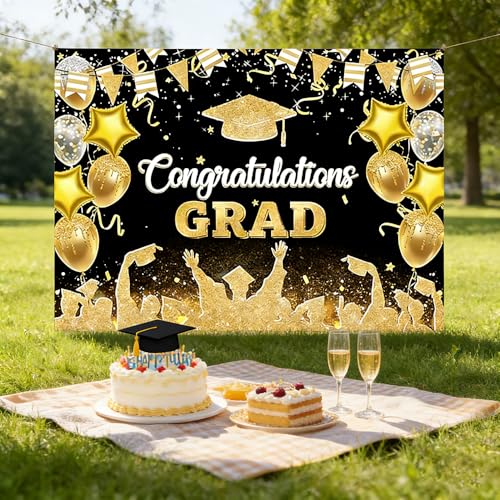 Fondo de graduación negro y oro 71 x 43 pulgadas miniatura 3