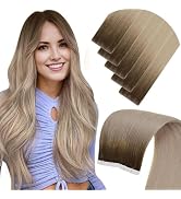 LaaVoo Injection Tape in Hair Extensions Human Hair Light Brown to Blonde Ombre Virgin Tape in Ex...