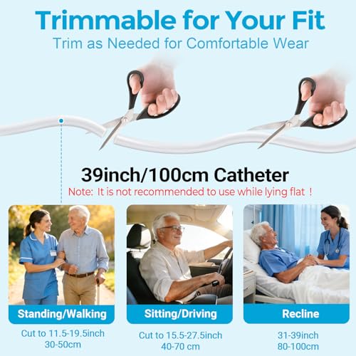 Catheter for Men, Urine Collection Bag for Elderly Men Male Age 80, Reusable Portable Silicone Urinal with 2 Bags (White-Elderly Men)