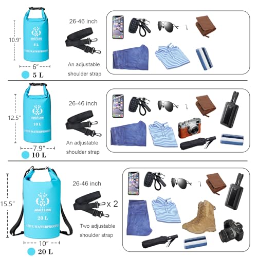 Image of Waterproof Dry Bag 5L /10L /20L - Roll Top Waterproof Backpack for Swimming, Kayaking, Hiking, Floating - Boating Bag with Double Zipper Seal & Adjustable Shoulder Strap (Light Blue, 20 L)