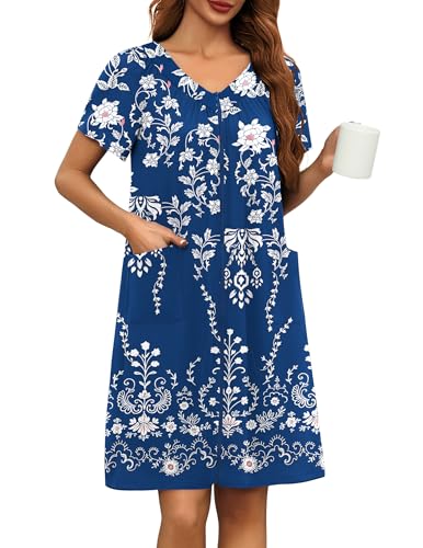 Image of Ekouaer Women Robe Zipper Front Mumu Duster Robes Zip Up Housecoat Soft Sleepwear with Pockets