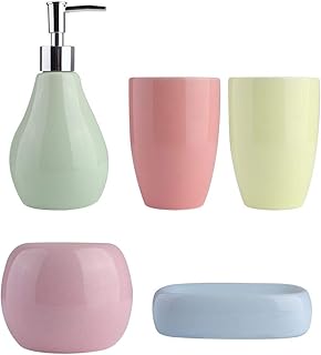 Zoternen Set di 5 Accessori per Bagno in Ceramica, Include portasapone, portaspazzolino, Dispenser per Sapone e Bicchiere, colorato