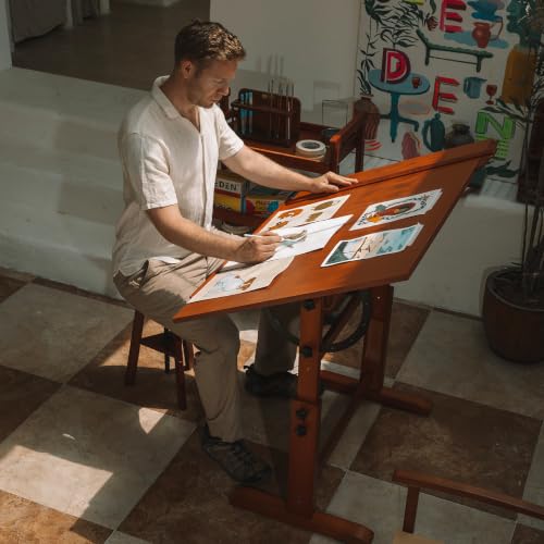 Image of MEEDEN Extra-Large Wood Drafting Table: 42 inch x 30 inch Artist Drawing Desk - Height Adjustable Art Craft Table - Tilting Table for Adults Painting Reading Writing Sketching