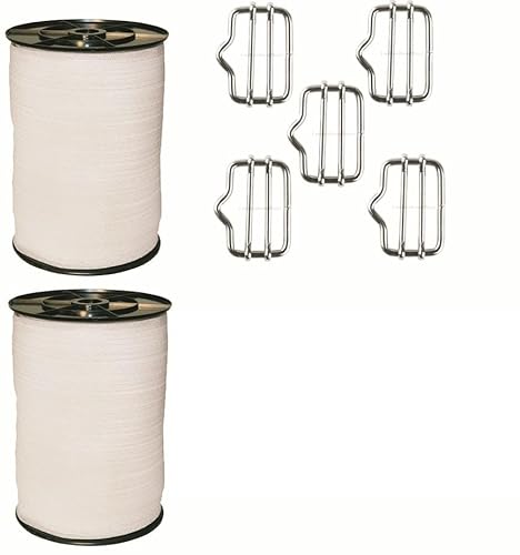 Landkaufhaus Mayer 2 xWeidezaunband Weiß 40mm Rolle 200m 8x0,16 Niroleiter + 5 Bandverbinder + Warnschild