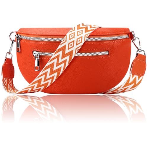 XRXYMQ Sac Bandoulière Banane Femme Orange en Cuir Vegan Sacoche Femme Élégante et Tendance Sac Banane Femm Léger avec Large Sangle Réglable Sacoche Femm...