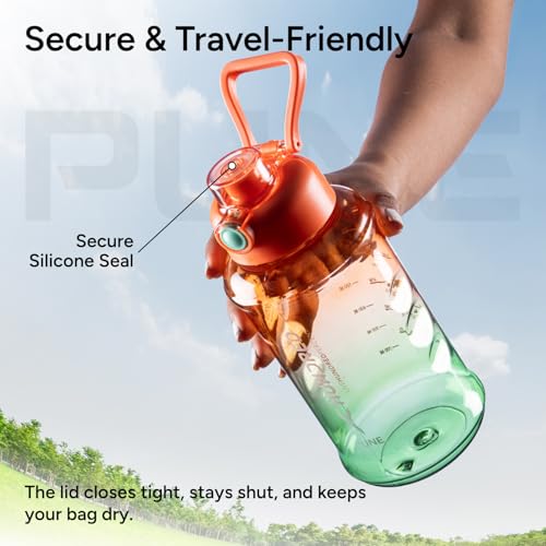 Image of Hundred Pune 1 Litre Water Bottle | 1000ml / 34oz | BPA Free | One Key Open Safety Lock | Spill and Leak Proof Sports, Travel, Gym Bottle (Orange /Green)