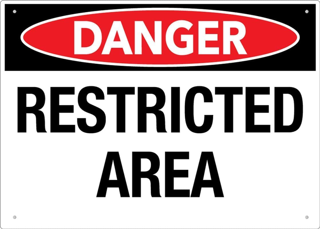 Danger Restricted Area Rust Free Aluminum Tin Sign - Warning Decor with Pre-Drilled Holes for Indoor-Outdoor Hazardous Zone, Secure Facility - 8x12 Inch​