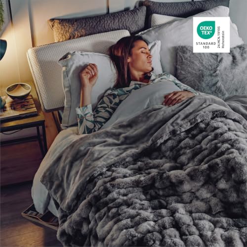 Image of Bedsure GentleSoft Bubble Faux Fur King Size Blanket for Bed, Fluffy Fuzzy King Blanket for Winter, Soft Cozy Faux Fur Bedding Thick Warm Plush Decor for Bedroom, Tie-dye Grey, 104x90