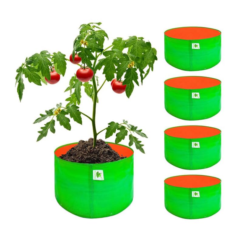 Image of Sow and Grow HDPE UV Protected 270 GSM Round Grow Bags for Terrace and Backyard Gardening Planters for Vegetable, Flower, Herbs and Fruits Green Color, Reusable Plant Bags (9x9 INCH, 30)