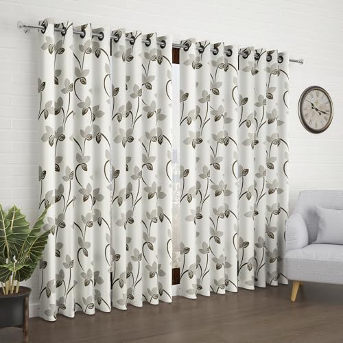 Image of Door Curtains 7 feet Long Set of 10 | Floral Design | Polyester | Light Filtering Curtains | Curtains for Living Room | (118 x 215 cm, Grayish Green) | Perfect for Home Decor