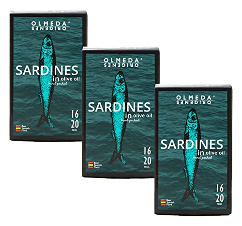 OLMEDA ORÍGENES - Sardinillas en Aceite de Oliva. Pack de 3 latas de conserva de 115 gr (Total: 345 gr)