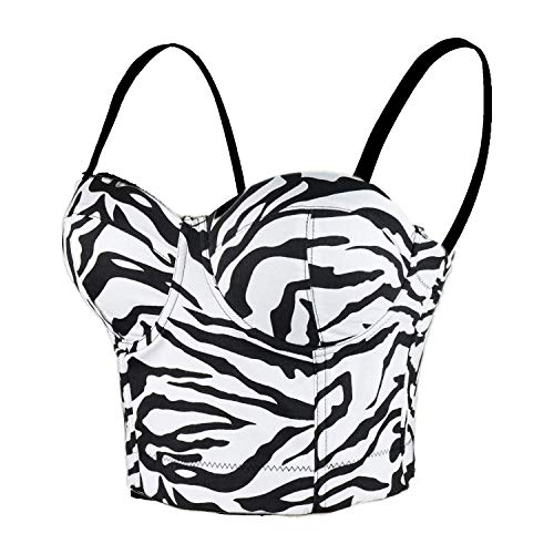 ELLACCI Zebra Pattern Bustier Crop Top Push Up Women's Corset Top