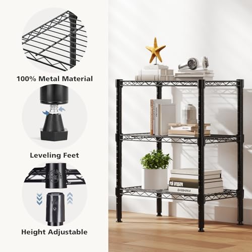 Image of DUMOS 3-Tier Metal Wire Storage Shelves, Adjustable Standing Storage Rack Shelf, Heavy Duty Steel Shelving Unit Organizers for Kitchen Bathroom Pantry Garage, 23.2 inch Wx13.4 Dx30.3 H, Black