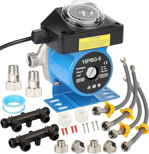 Instant Hot Water Recirculating Pump Kit with Built-in Timer – Compatible with Watts 0955805 & Grundfos 595916 Systems, Includes 2 Brass Sensor Valves (595926), 4 Supply Lines, and 4 Adapters