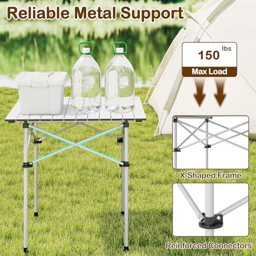 GIANTEX Mesa de Camping Plegable de Aluminio Ligero, Mesa Cuadrada Portátil para 4 Personas con Bolsa de Transporte, Plateado, 28"x28"x27.5" miniatura 6