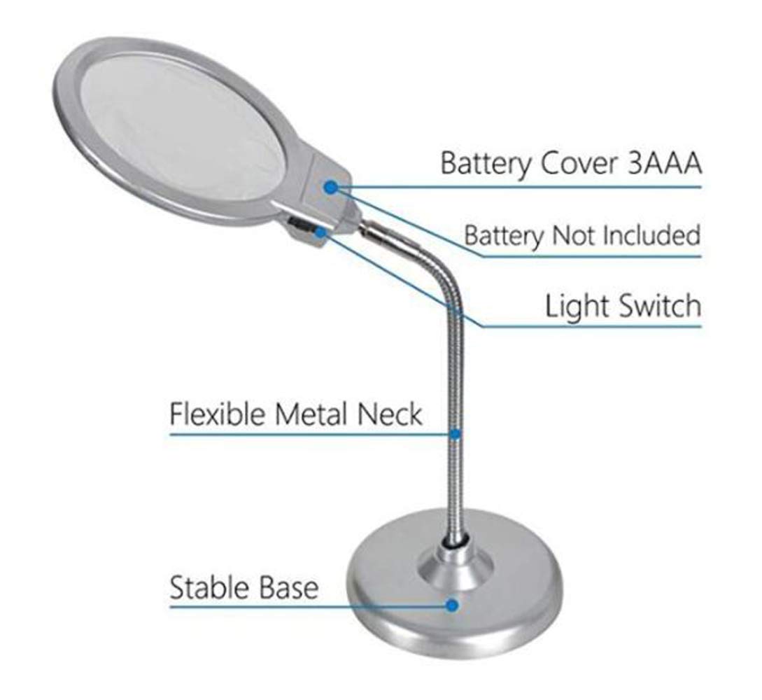 Duży Stojak Na Lupę, Lupa Biurkowa 2X 5X Z 2 Soczewkami Jumbo Led, Lupa Z Oświetleniem Do Użytku Bez Użycia Rąk, Do Hobby, Rękodzieła, Inspekcji, Czytania, Modelarstwa.,