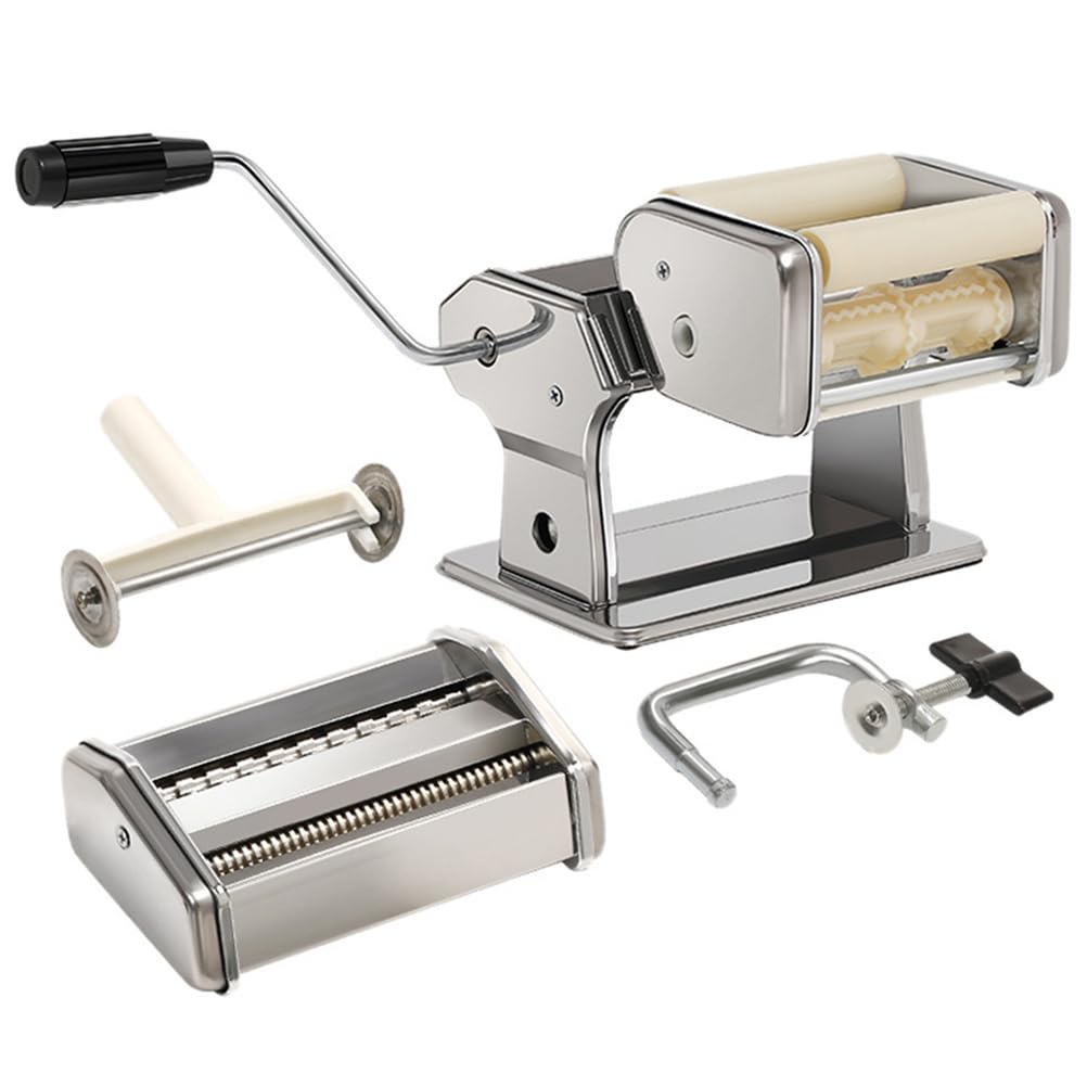 Ravioli Maker und Pastamaschine mit 9 einstellbaren Dickeneinstellungen, 2-in-1 Nudelmaschine inklusive Nudelschneider und Ravioli-Aufsatz-Set