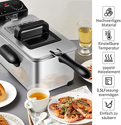 COSTWAY Electric fryer with oil 2000 W, 3 L, stainless steel, viewing window, 60 min timer, 150 °C to 190 °C - Image 3