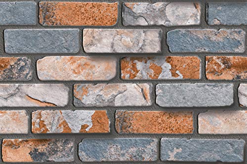 Image of DWELLSINDIA Vintage Bricks Self Adhesive Peel and Stick PVC Wallpaper Waterproof, Scratch Resistant, Laminated (41CM X 244CM, Grey & Rust, Matt)
