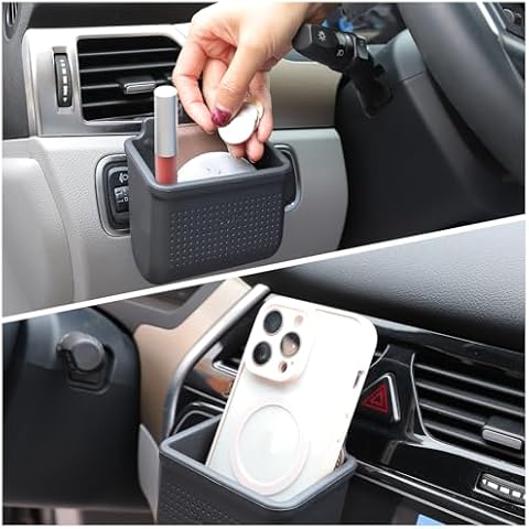 Car Air Vent Storage Bag Organizer Pocket Sunglass Holder Car Mount Phone Holder Coin Key Card Case Organizer with Hook- Black Cover