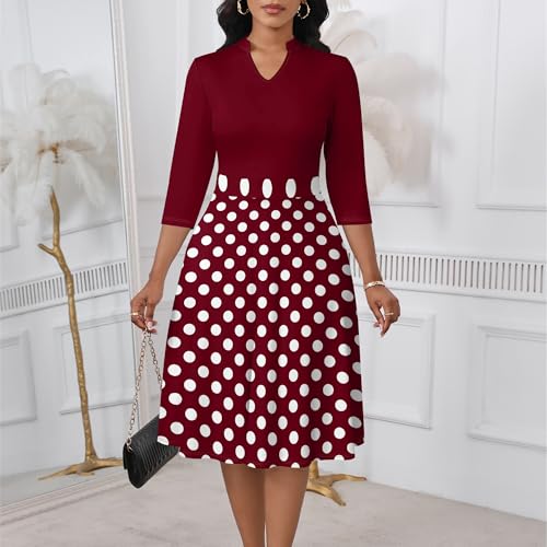 Image of PinkPatty Women's Casual A-line Midi Dresses 3 /4 Sleeve V Neck Fit and Flare Dress with Pockets