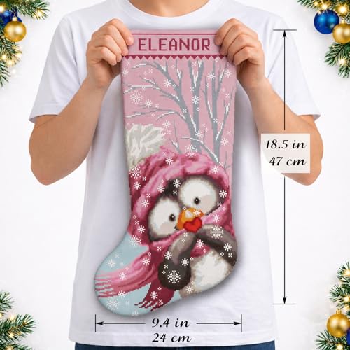 Image of Cross Stitch Kits for Adults Stamped Personalized Christmas Stockings, Cute Penguin Needlepoint Counted Easy Simple Animal Cross-Stitch Patterns for Beginners Embroidery Kit for Holiday Home Decor DIY