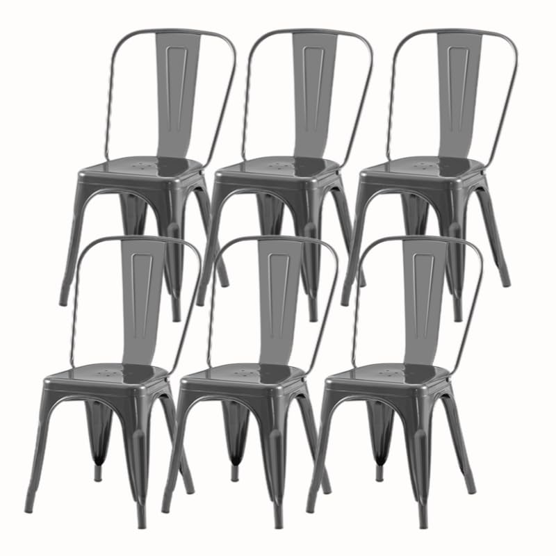 SOLEGGIATA Metal Kitchen Chairs Set of 6 Industrial Stackable Metal Chairs for Kitchen Dining Rooms Cafes Restaurant Outdoor Deepspace Grey Color