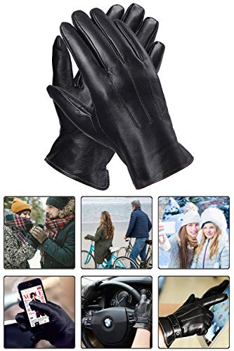 Leather Gloves for Mens Full-Hand Touchscreen Gift Packaging Cold Weather Glove (XL-9.4"（US Standard Size）, BLACK) - Thumbnail 2